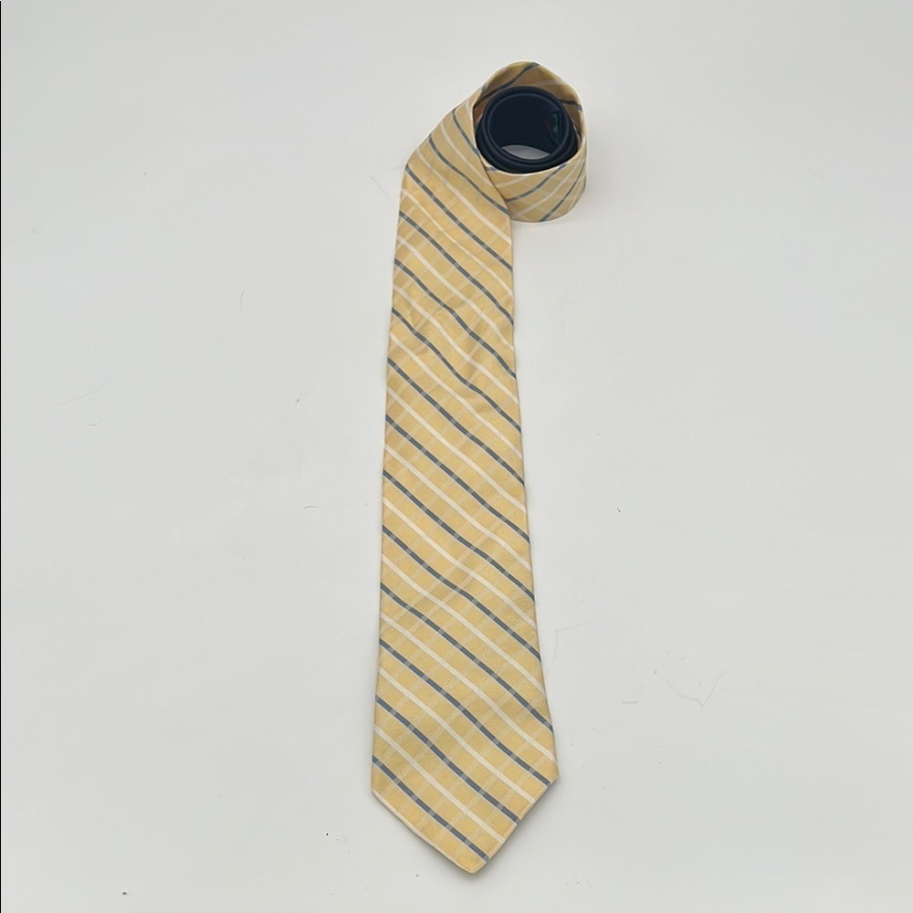 Tommy Hilfinger Yellow Navy Striped Silk Tie